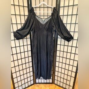 A New Day | Black Polka Dot Puff Sleeve Midi Dress - XL